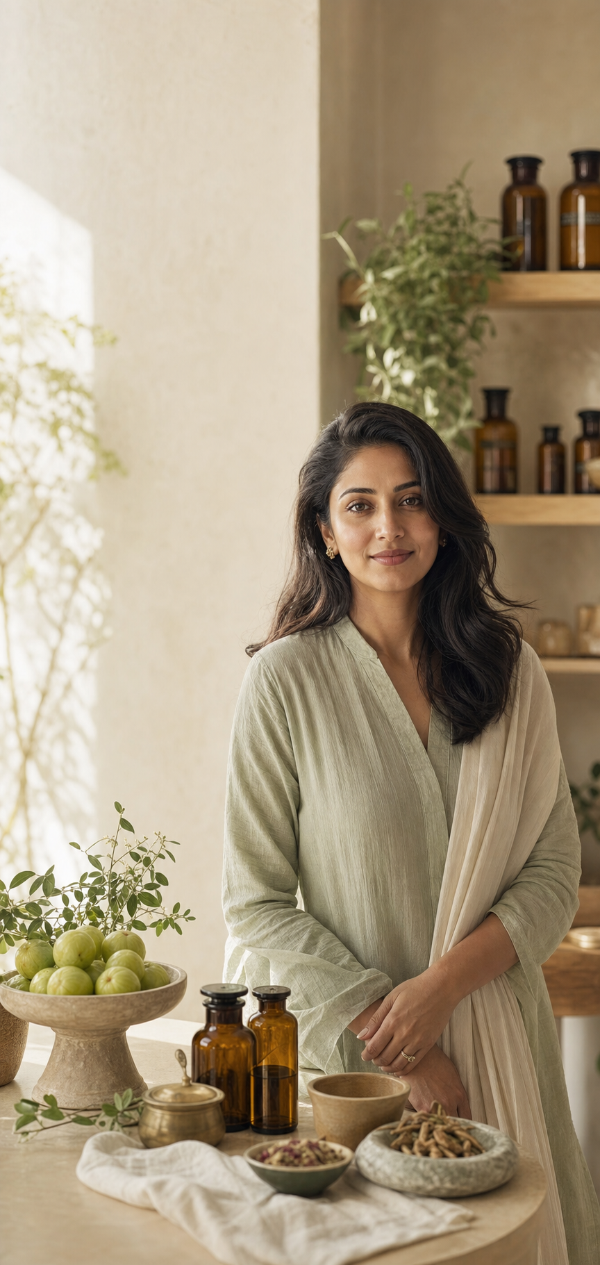 A refined Ayurvedic women's wellness consultation setting