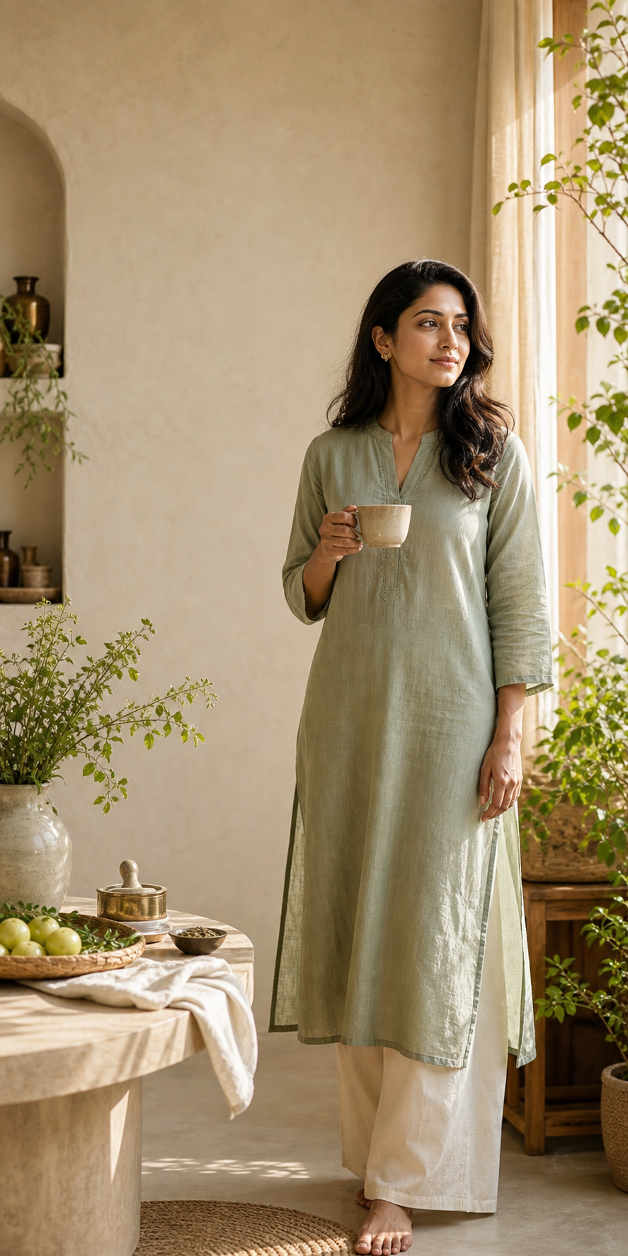 A woman in a peaceful preconception wellness setting